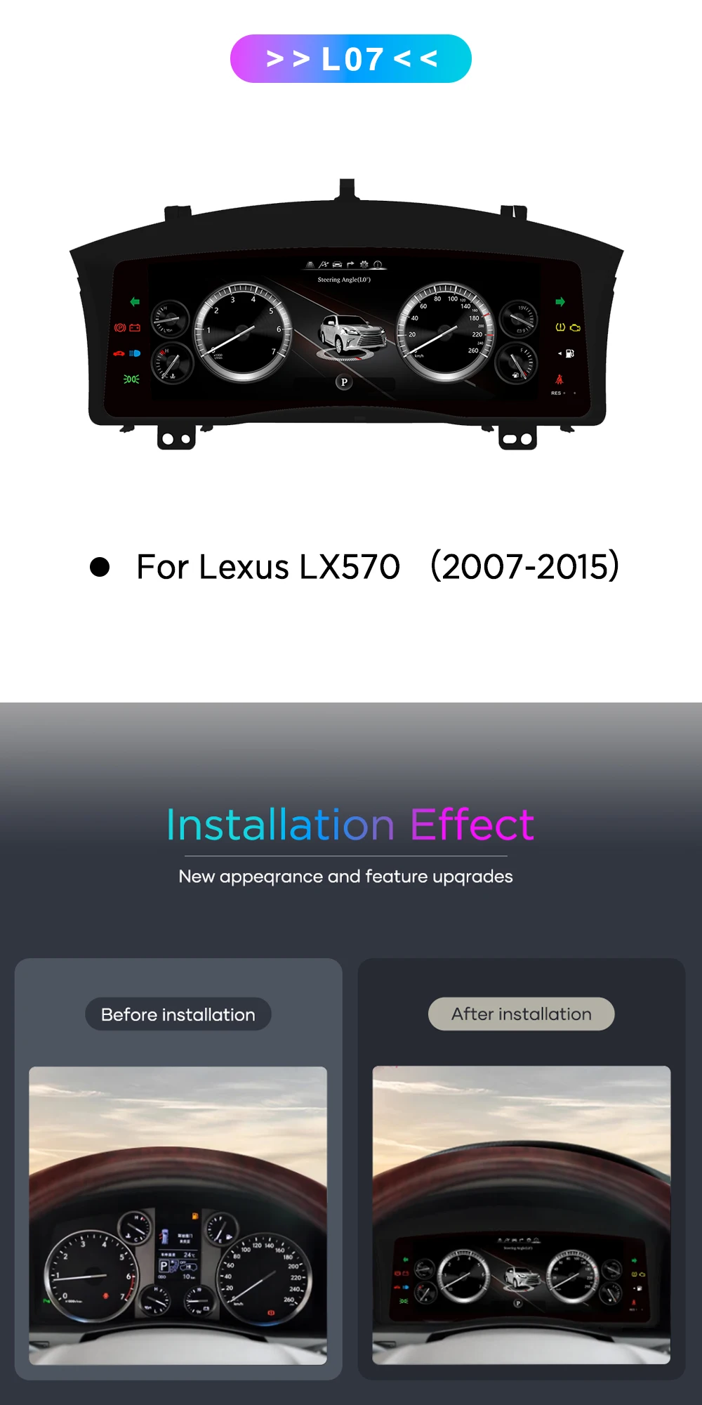 12,3 Zoll Preling car digitales Armaturen brett für Lexus lx570 2012-2018 Jahre Auto LCD-Panel Tachometer virtuelles Cockpit – Detail 1