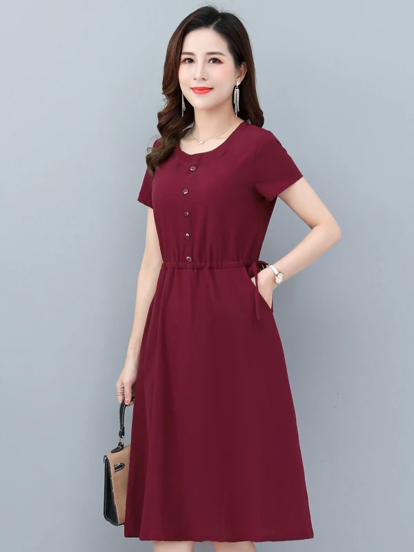 Robe de mariée courte rouge bordeaux pour femmes d'âge moyen et âgées, mode estivale, coupe ample, cache-couche de maternité, simple boutonnage