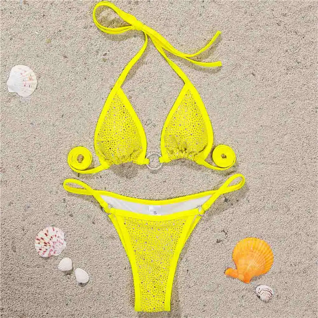 Sexy Bling Strass Mini Bikini Damen Badeanzug Frauen Bademode Zweiteiliger Bikini-Set Bademantel Badeanzug Schwimmen Damen V2064 – Detail 27