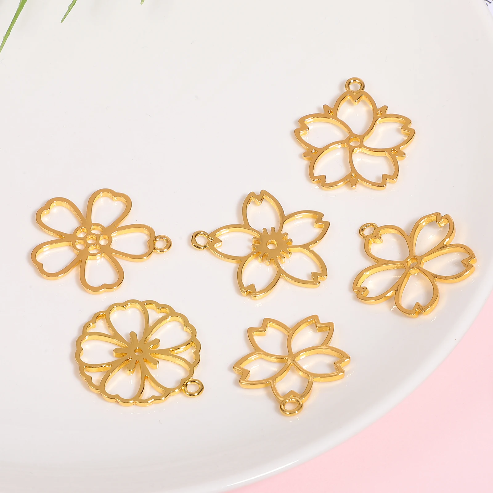 

12Pcs Hollow Frame Charms Different Flower Patterns Pendant Earrings Necklaces Bracelets DIY Crafts Flower Charms