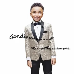 Boys Floral Suit Slim Fit 2 Piece Kids Jacquard Tuxedo Wedding Ring Bearer Outfit