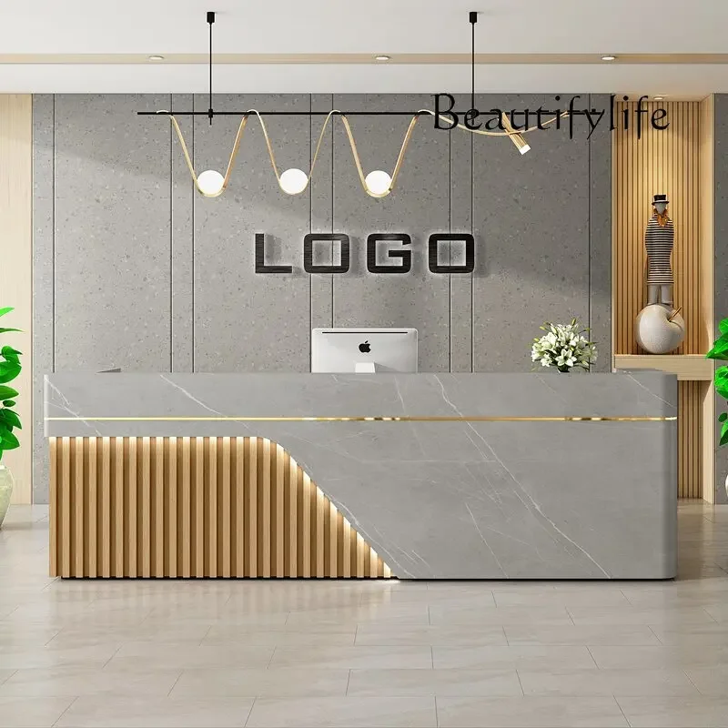 Light luxury beauty salon cashier bar counter women's clothing clothing store curved company reception desk baking paint