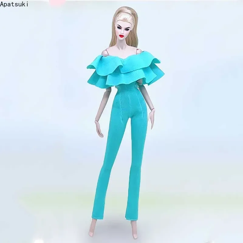 Hellblauer handgefertigter Overall mit Rüschensaum für Barbie-Puppe, Bürodamen-Kleidungsset, 1/6 Puppenzubehör, Spielzeug