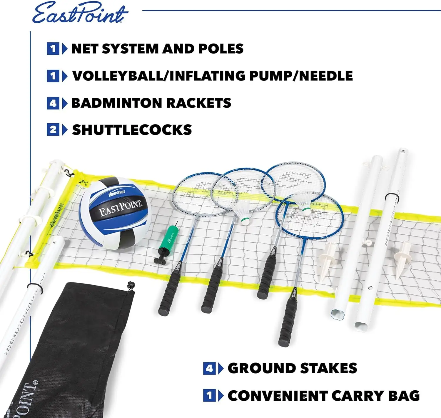 Adjustable Height 2-in-1 Volleyball Badminton Set with 4 Rackets, Shuttlecocks, and Volleyball for Outdoor Sports