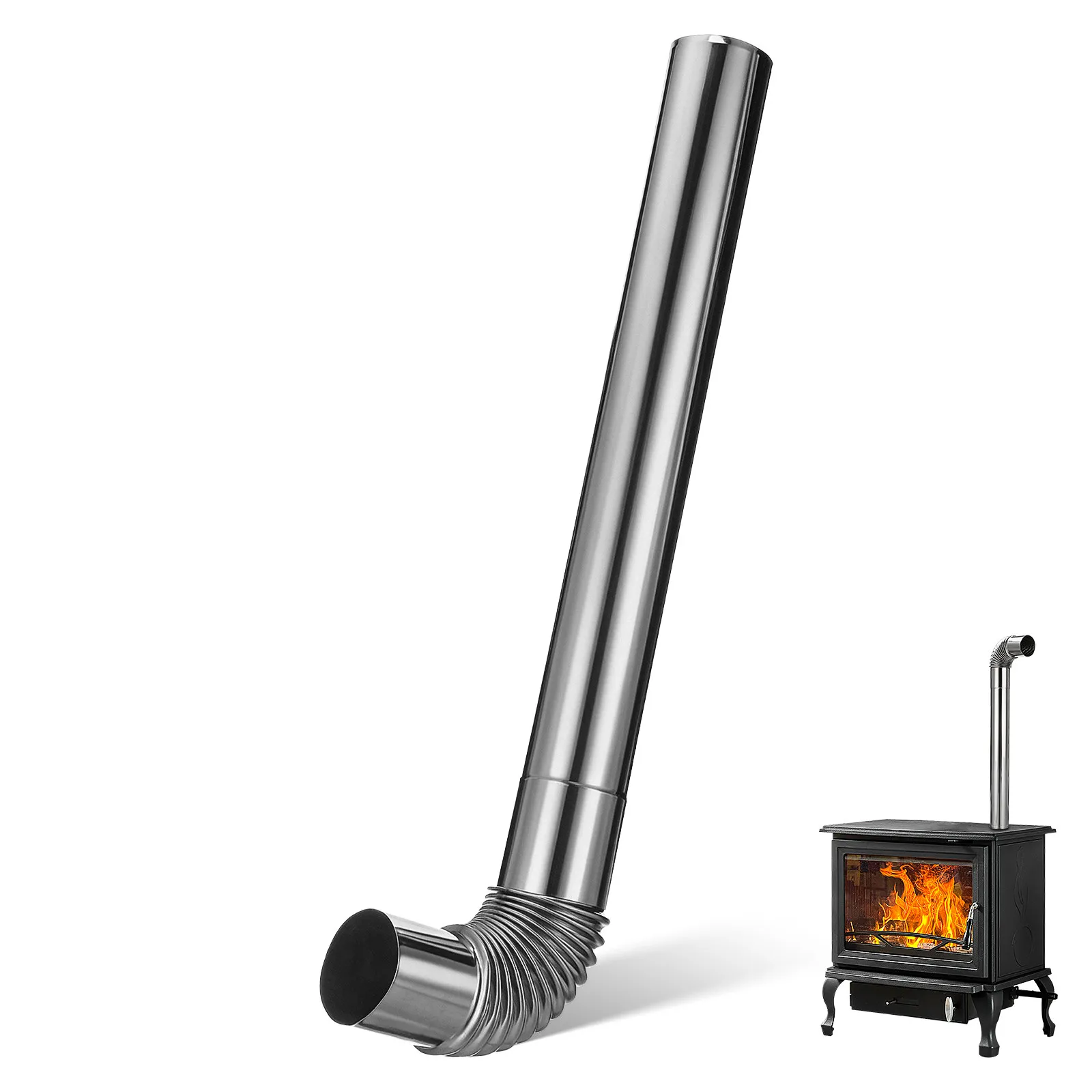 

1Set Stainless Steel Flexible Chimney Flue for Stove Fireplace Boiler Home Heating Exhaust Vent Hose Kitchen Smoke Duct Metal