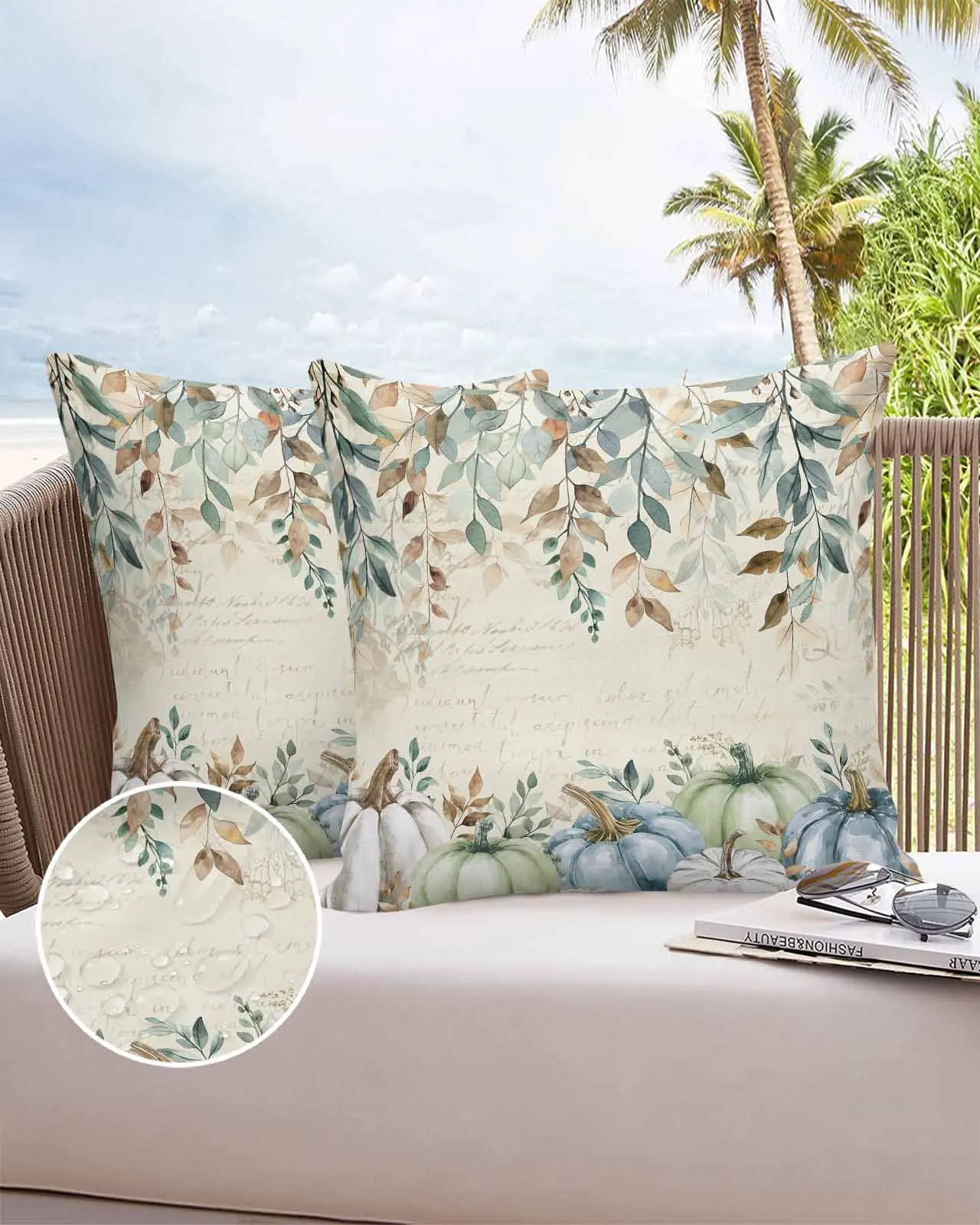 

2/4PCS Thanksgiving Pumpkin Eucalyptus Leaves Decorative Sofa Throw Pillow Cover Case Garden Patio Cushion Covers