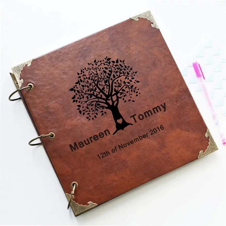 Custom Wedding tree Leather Guest Book /Personalized Destination Map Album /Wedding Guestbook/ guest book