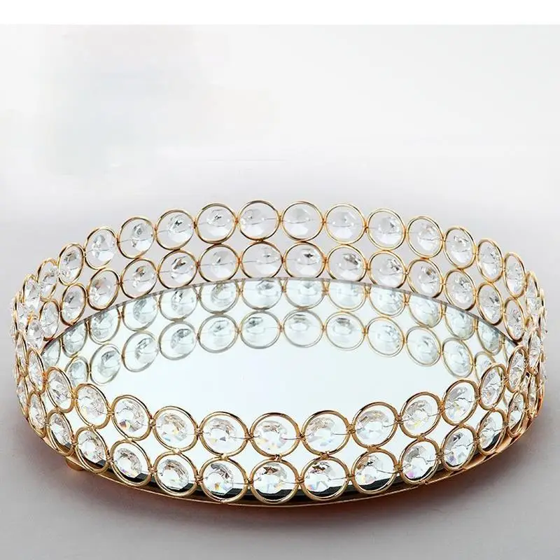 Acrylic Mirror Metal Storage Tray Round Shape Decorative Plate Bowl Display Stand Dessert Cake Pan Tea