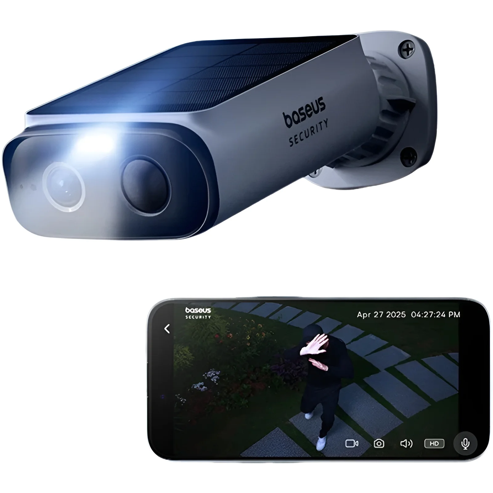 Baseus Security S1 Lite Câmera de segurança solar Câmera externa sem fio Energia contínua 2K Resolução 135 ° Câmera Wi-Fi FOV IP67