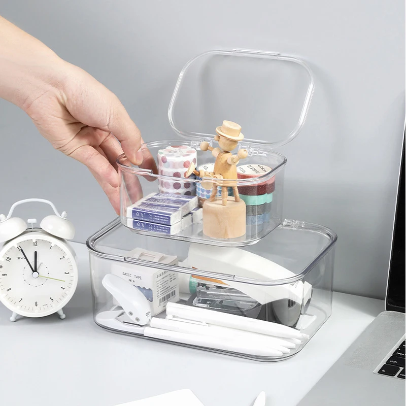 Transparent Desk Organizer Desktop Storage Box Cosmetics Organizer Document Organizer Snack Storage Office Stationery Appliances