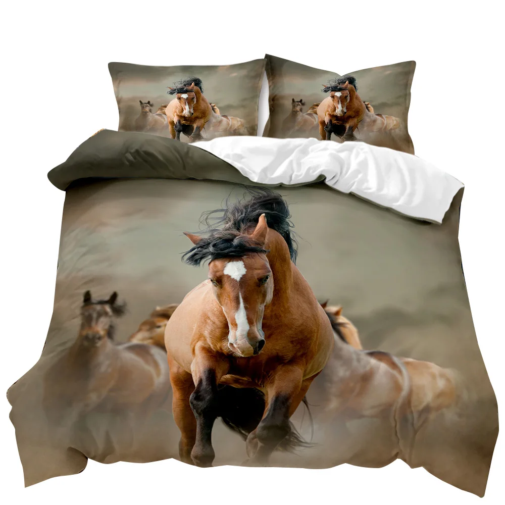 

Horse Duvet Cover Set A Group of Brown Horses Running Bedding Set 3D Animal Wild Horse Queen King Size Polyester Quilt Cover