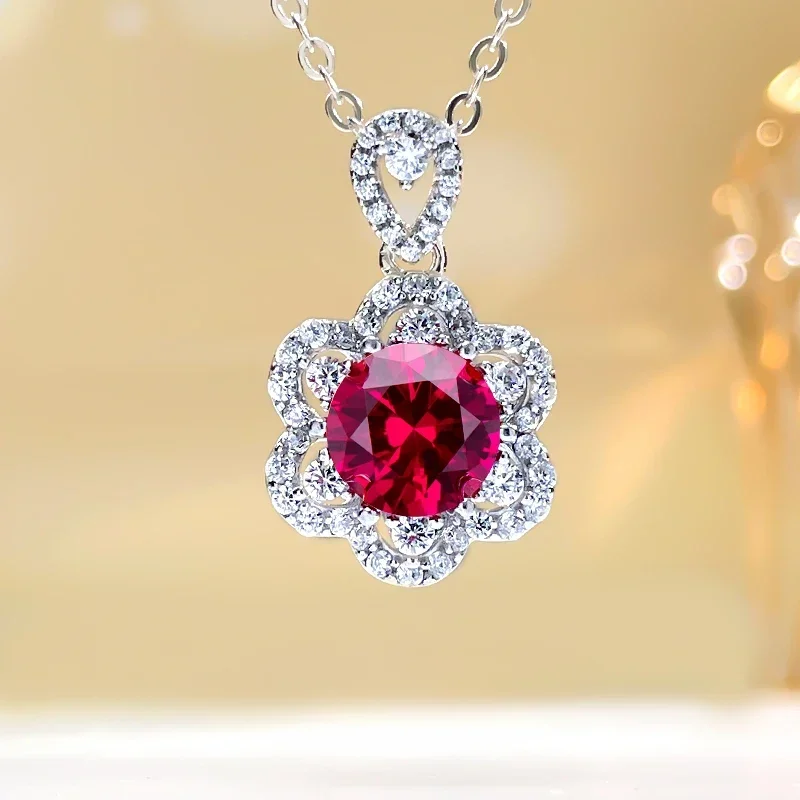 

Desire Fashionable Colorful Treasure Flower 925 Silver Pendant Set with High Carbon Diamond Versatile and Elegant Design