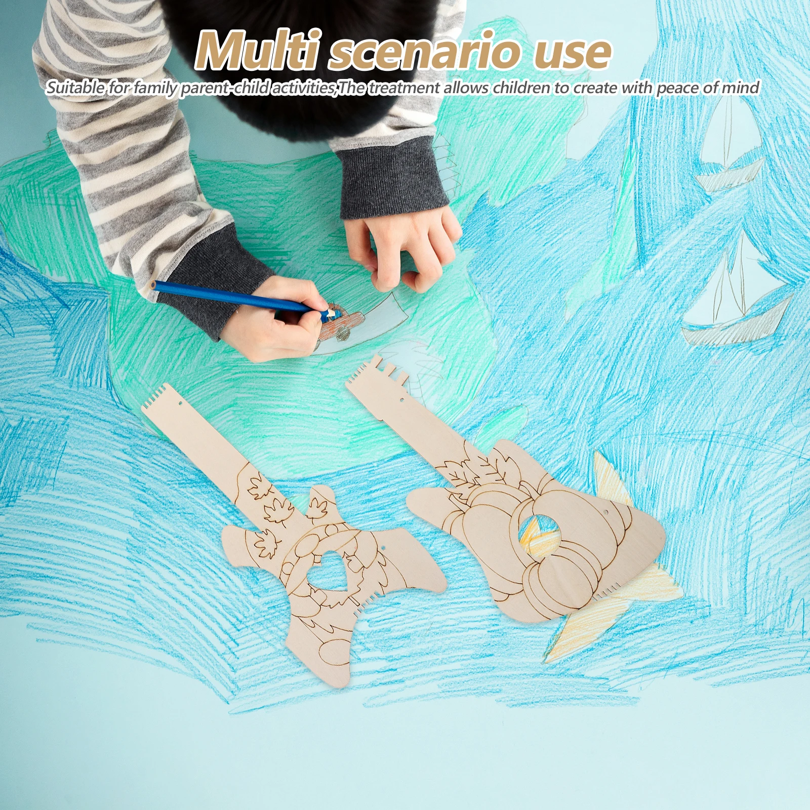 8個入り キッズミュージッククラフトキット 木製ギター型デコレーション DIY塗り絵プロジェクト 誕生日パーティー ウォールアート 感謝祭 ミュージカル