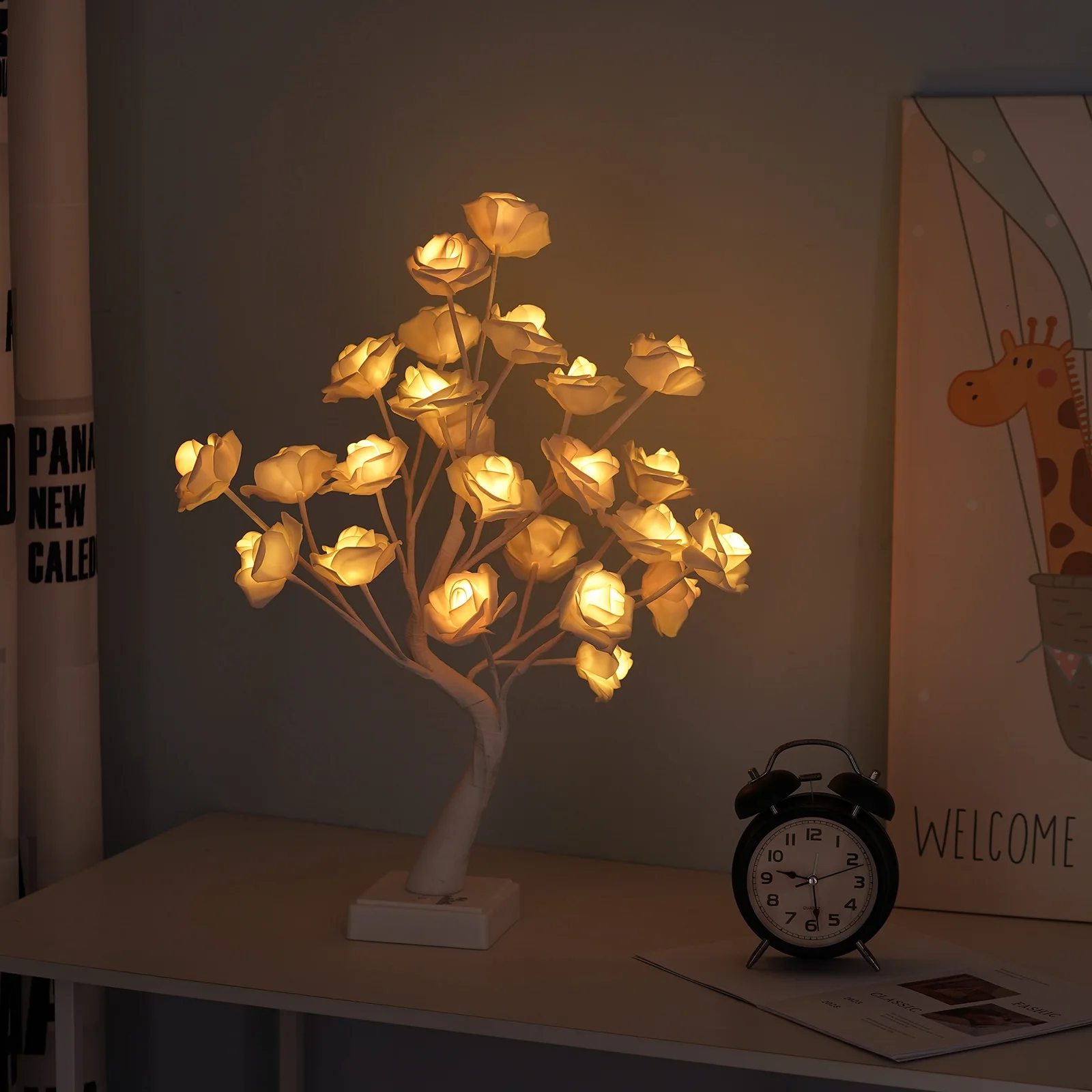 18 Colors Rose Flower Tree Lamp Remote LED Night Light USB/Battery Powered Table Desk Decor Wedding Christmas Gift for Women Mom