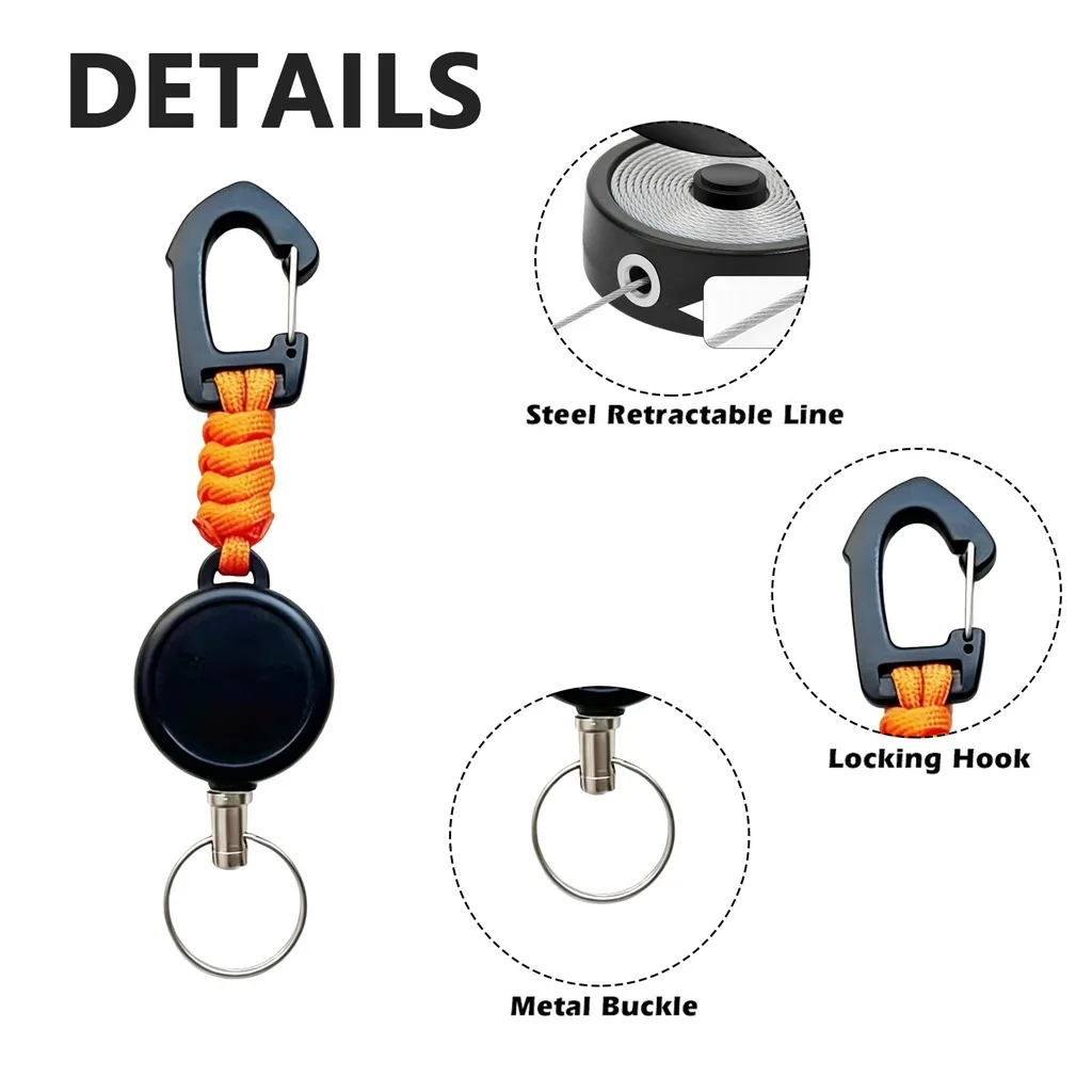 Retractable Key Chain With Carabiner Braided Paracord Anti-Theft Portable Key Holder With Retractable Steel Cable For Outdoor Hi