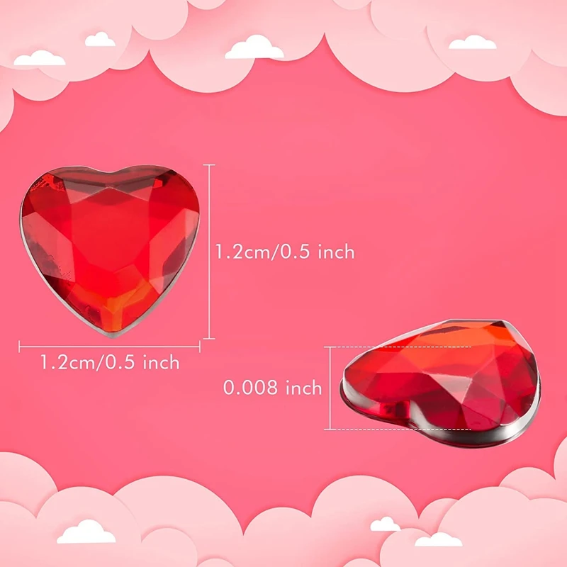 200 Acrylic Heart-Shaped Valentine's Day, Wedding Flat Back Heart-Shaped Rhinestone, 0.5 Inch