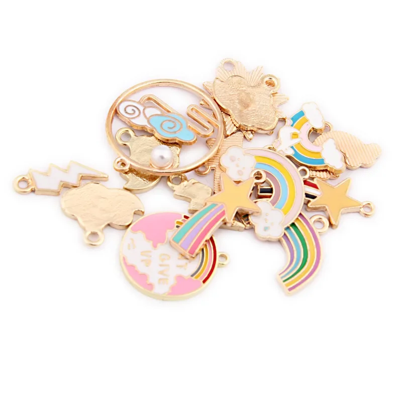 16pcs Mixed Climatic Phenomenon Enamel Charms Lightning Rainbow Sun Pendant Random for Bracelet Earrings Jewelry DIY Accessory