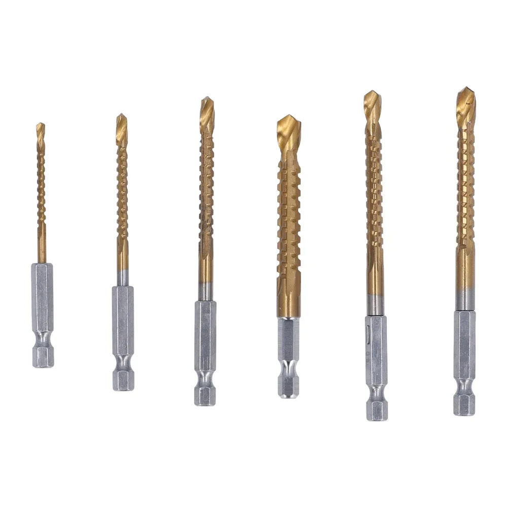 6pcs 3-8mm Sizes Twist Drill Bit Set 135 Degree Split Point Ti Coated HSS Hex Shank Drill Bits 1/4in Hex Shank