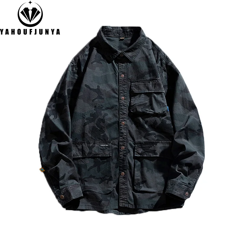 New Men Spring Long Sleeve Camouflage Cargo Casual Lapel Blouses Men High-Quality Design Outdoors Brand Clothing Shirt Male Coat