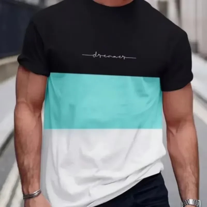 3D Digital Print Men Casual T Shirt 2026 Fashion Streetwear Striped Short Sleeve Oversized Tee Summer Simple Pullover
