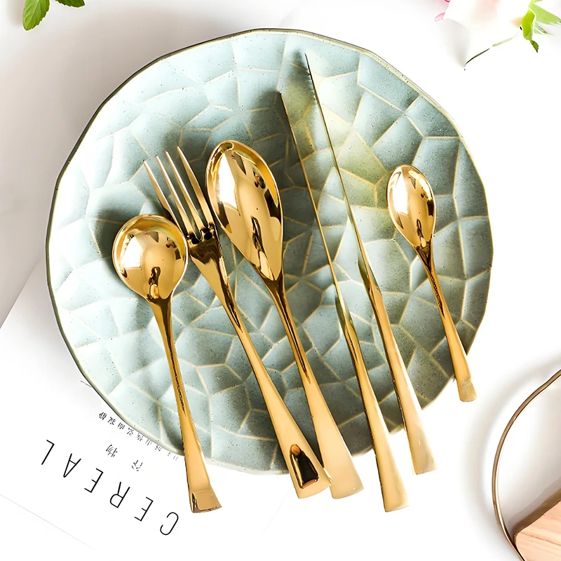 European Style Kaya Cardia 304 Stainless Steel Steak Knife Fork Spoon Four-Piece Set Gold Color Western Dining Utensils Set C...