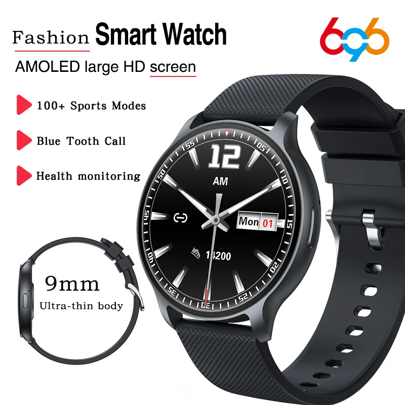 

New 9MM Ultra-thin 1.32" AMOLED Screen Men Women Blue Tooth Call Smart Watch Music Health Lady Clock Sports Weather Smartwatch