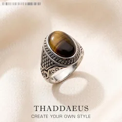 Ring Brown Oval Europe Style Fine Jewelry For Women Men Summer Brand New Vintage 925 Sterling Silver Powerful Gift