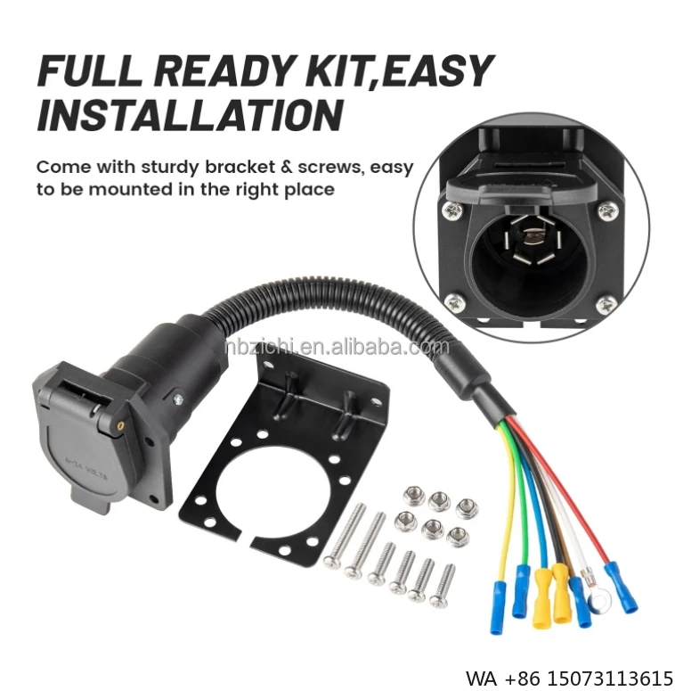7-Pin Blade Trailer Socket Adapter to 4-Way + 3-Way Plug Wiring Harness with Mounting Bracket Set