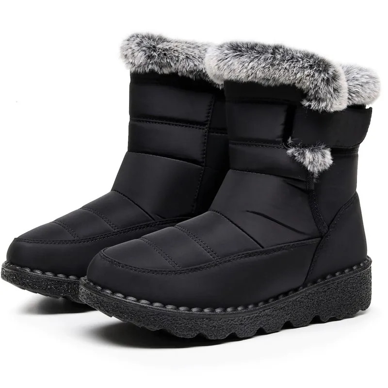 Waterproof Winter Snow Boots For Women Faux Rabbit Fur Plush Cotton Shoes Woman Widened And Thickened Platform Non-slip Boots