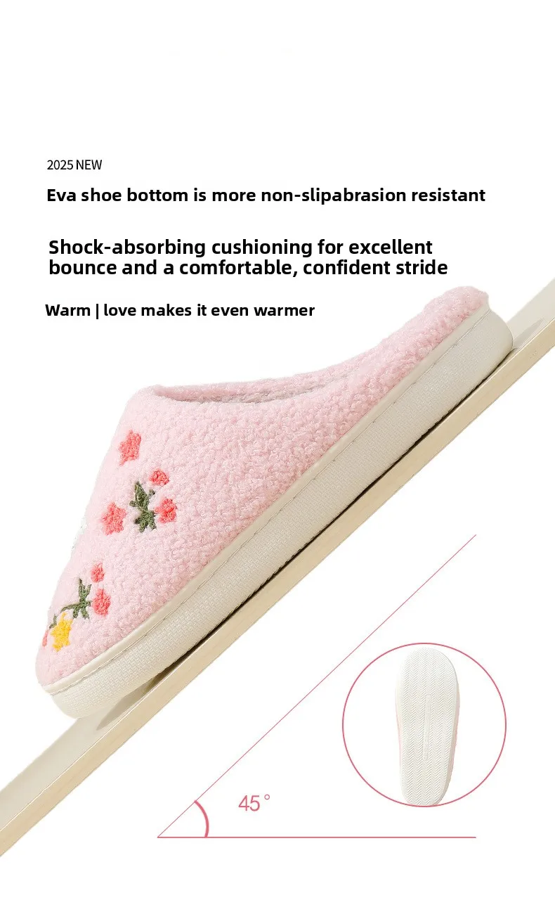 Neue Winter-Hausschuhe für Damen, Mädchen, Modische Blumen-Hausschuhe, Weiche Flache Sandalen für Paare, Herren-Weihnachts-Flip-Flops – Detail 8