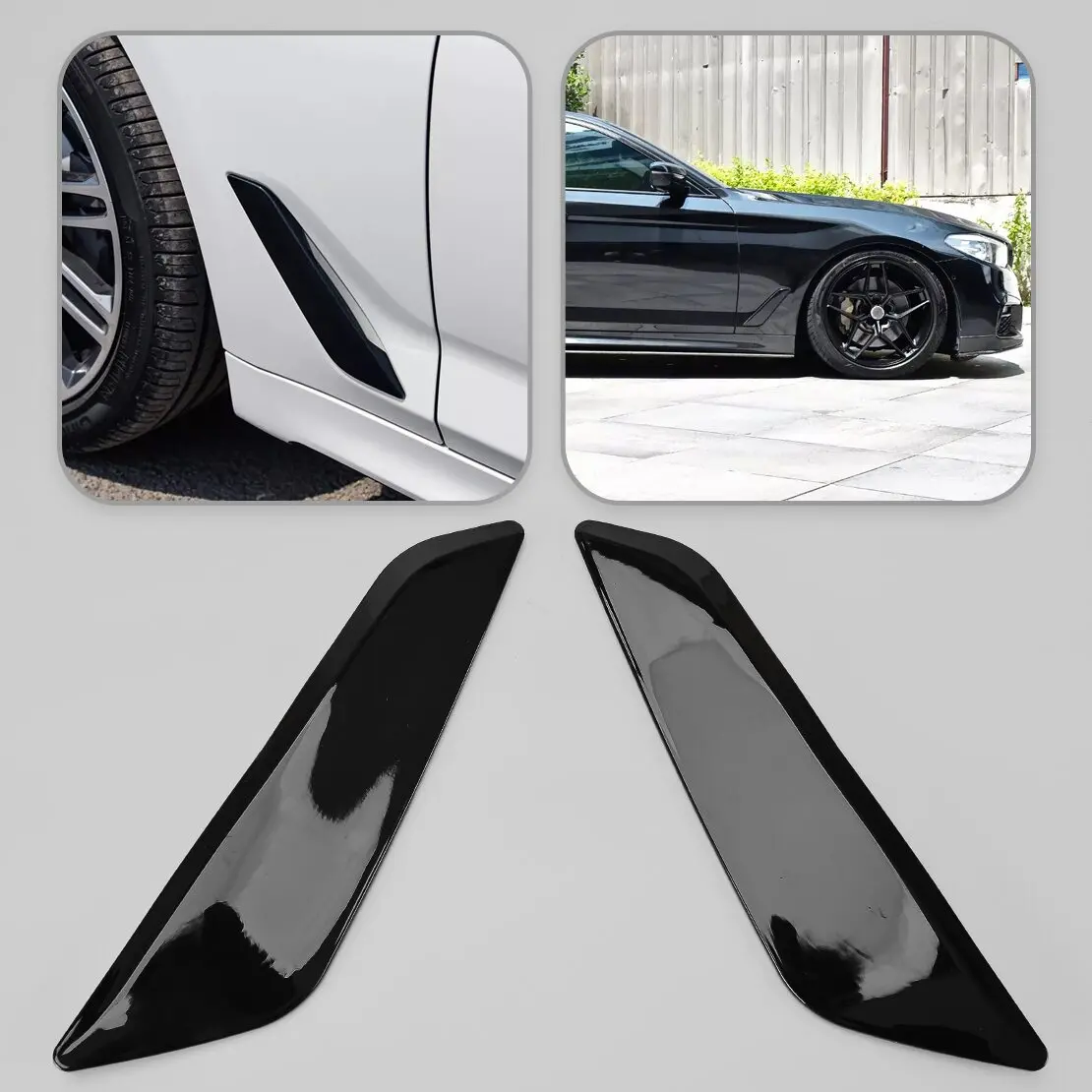 1 Pair Car Side Fender Vent Grille Cover Trim Fit for BMW 5 Series G30 G31 2018-2022 Gloss Black ABS
