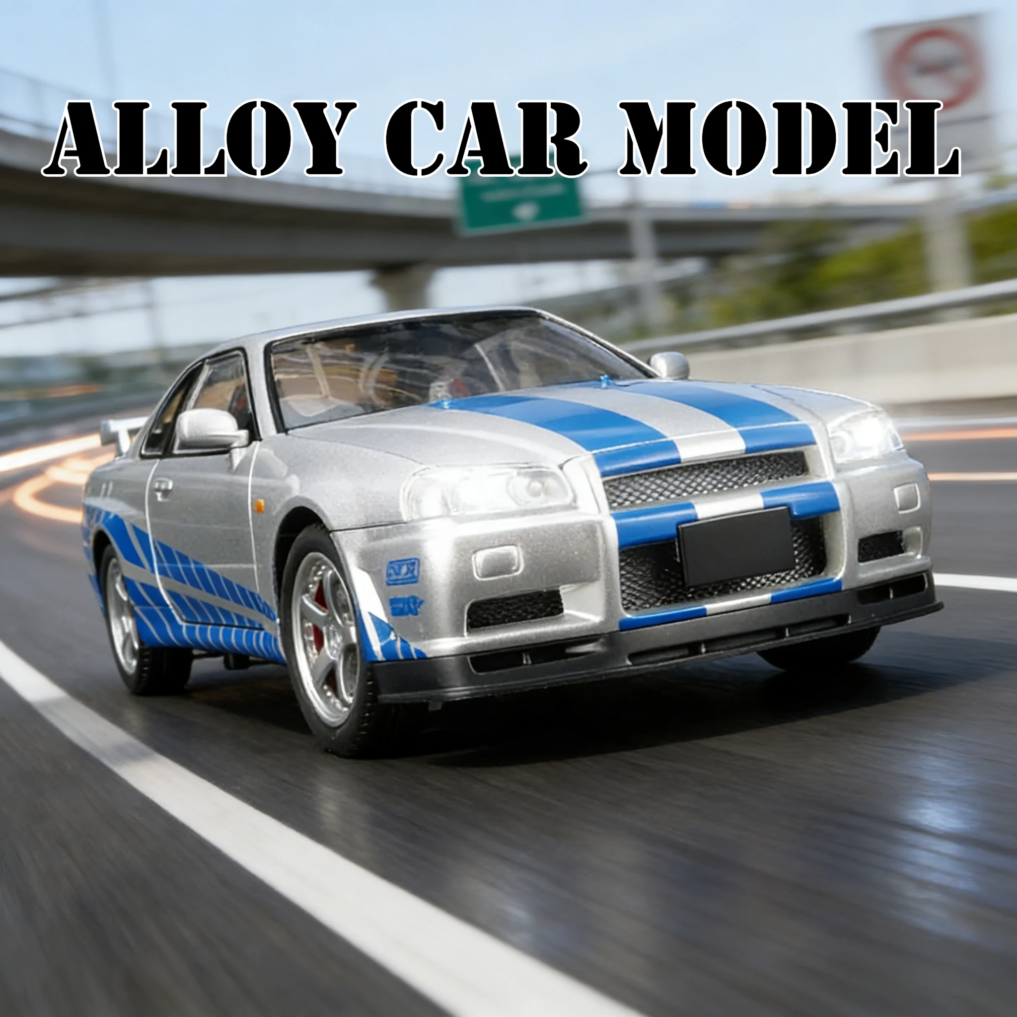 

Для 1:24 Nissan GT-R R34 Skyline, модель автомобиля из сплава, коллекция украшений, двери автомобиля, можно открыть рулевой амортизатор, детская игрушка