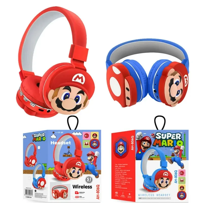 Super Marios Bros Kabellose Bluetooth-Kopfhörer, Kinder-Kopfbedeckung, niedliches Cartoon-Wireless-Headset, Geburtstagsgeschenk für Kinder und Erwachsene