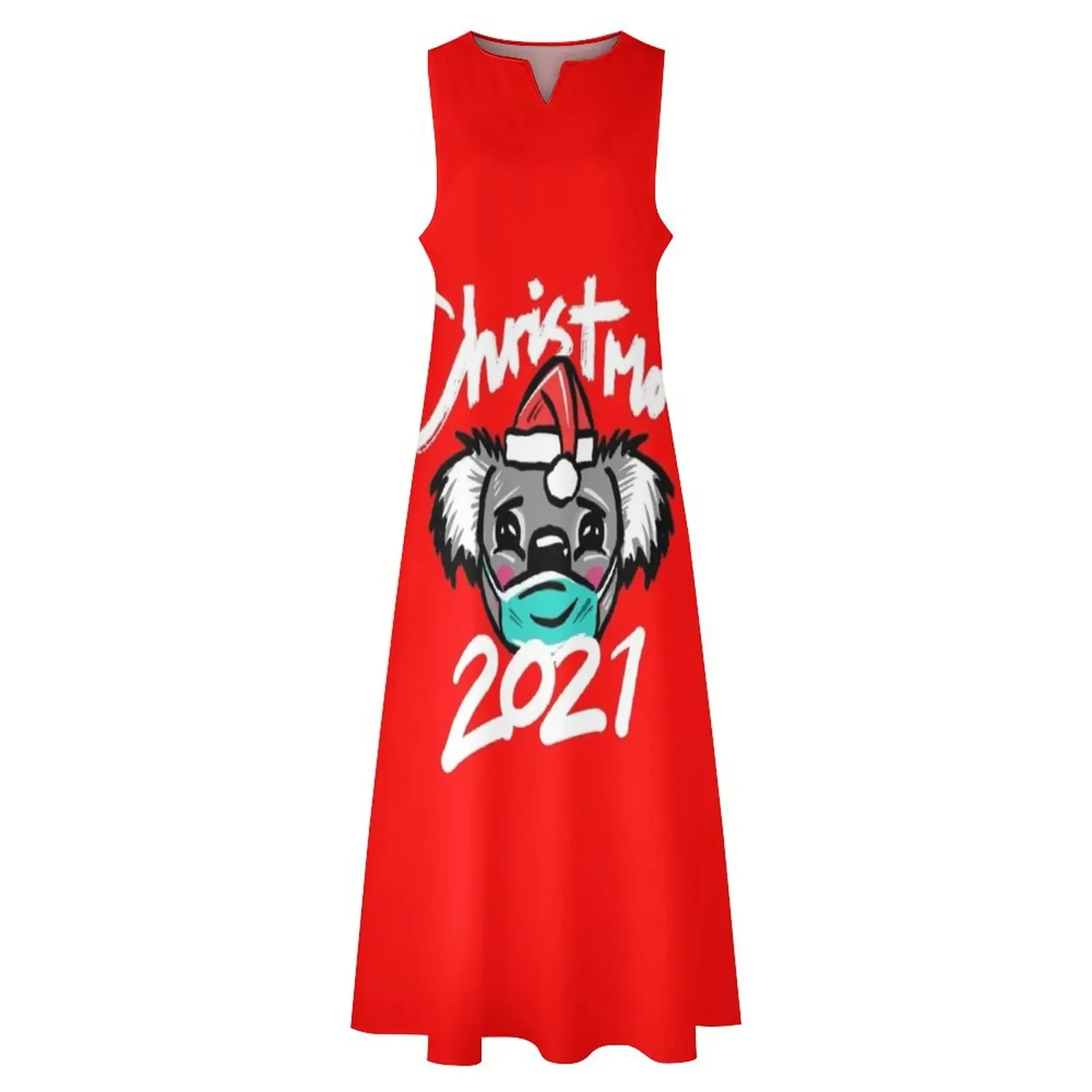 เสื้อยืดคริสต์มาสออสเตรเลีย 2021 เสื้อยืดโคอาล่าคริสต์มาส พร้อมโคอาล่าออสเตรเลียสวมหน้ากากอนามัยและหมวกคริสต์มาส ชุดเดรสยาว