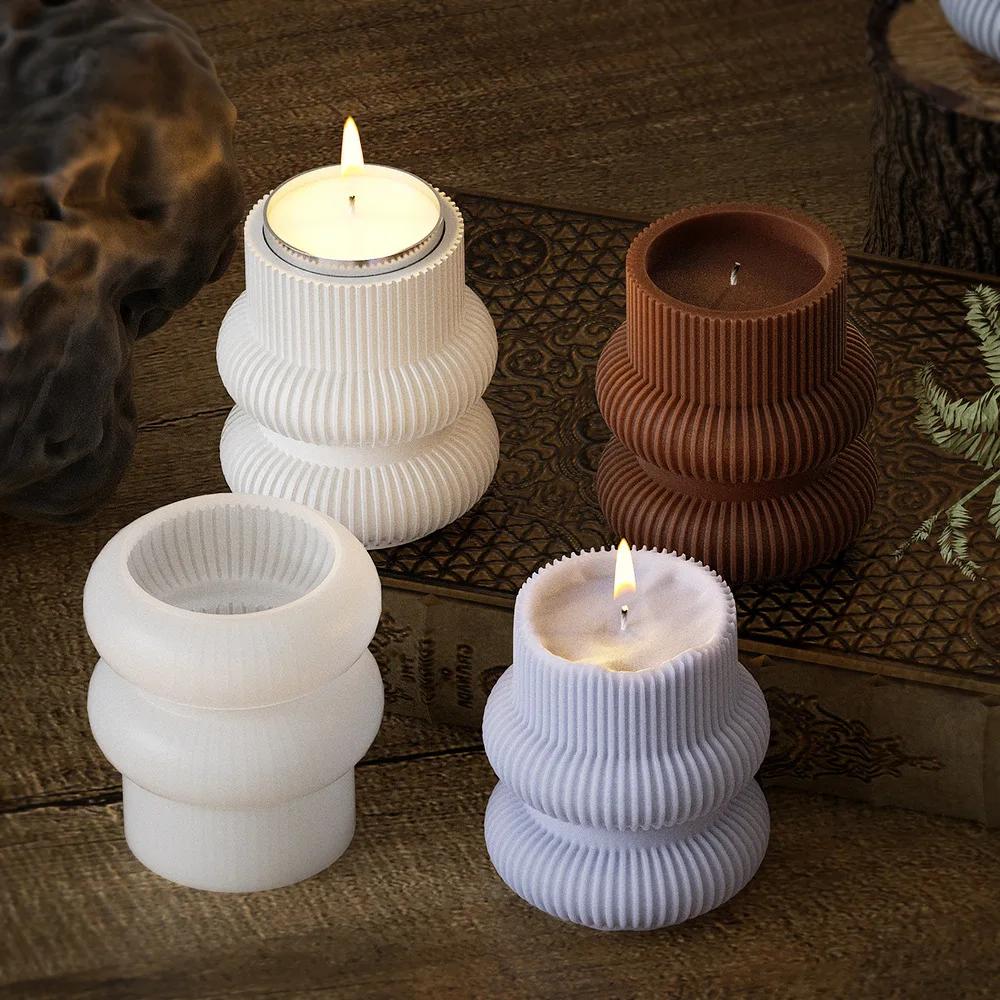 ثلاثية الأبعاد شريط شمعة حامل قالب من السيليكون هندسية أسطواني شمعة معطرة الصابون الجبس قالب خرسانة لتقوم بها بنفسك الحرفية ديكور المنزل