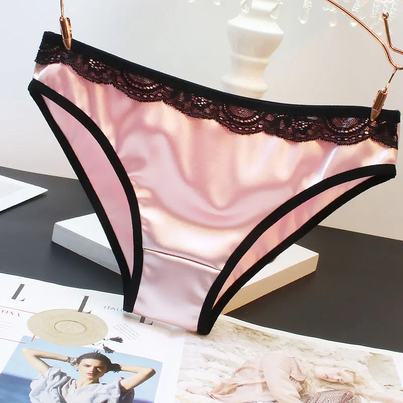 

Нижнее белье, женское атласное, простое, дышащее, сексуальное, с черной каймой, с низкой талией, большие размеры, треугольные брюки из чистого хлопка, мягкие трусики