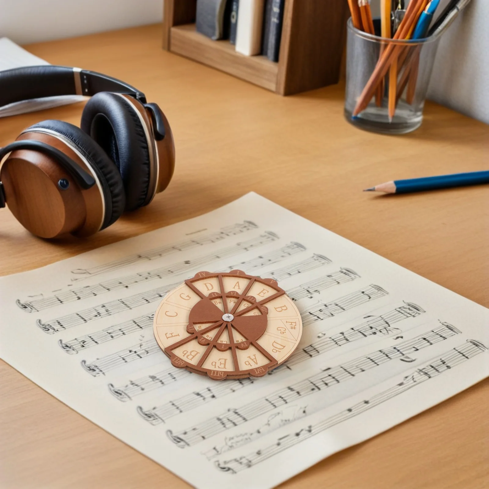 Guitar Chord Wheel Circle of Fifths Tool Wooden Learning Aid for Beginners Advanced Users Portable Practice Trainer - view 4
