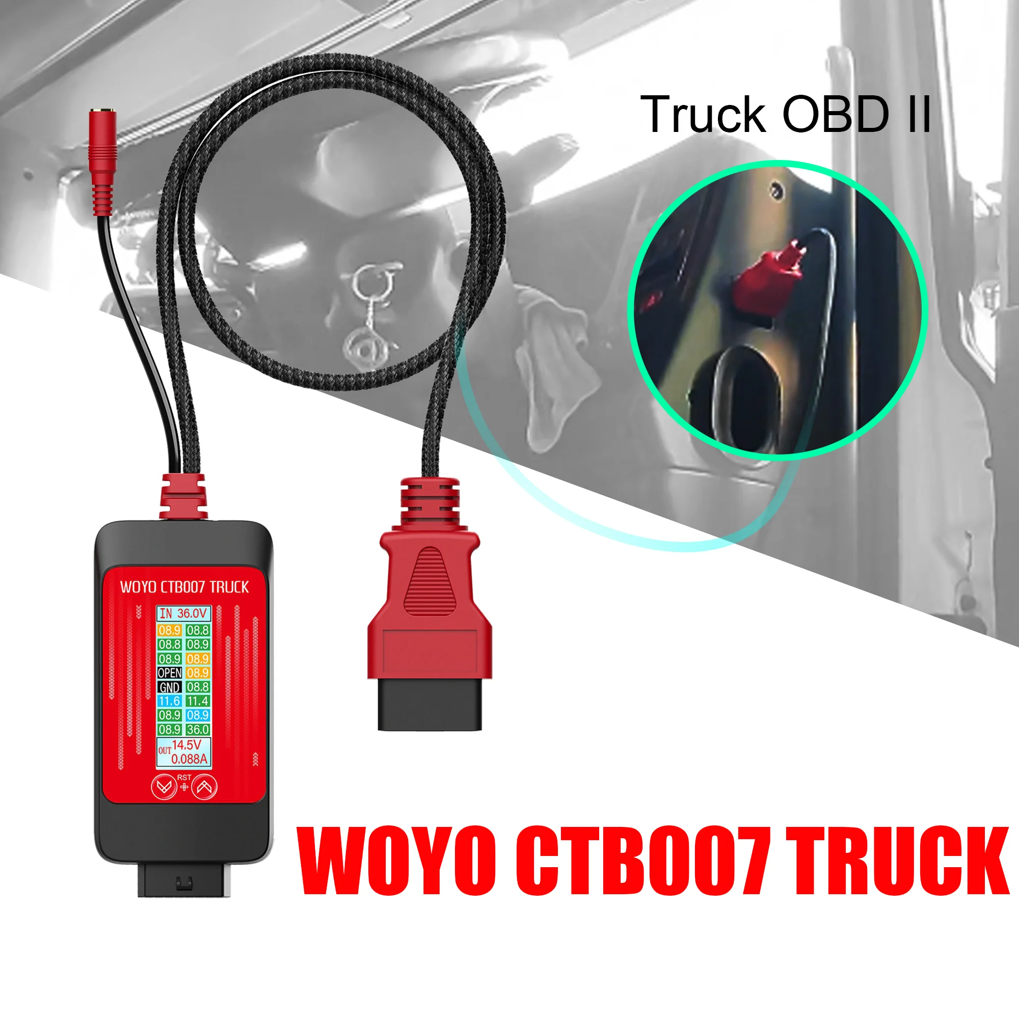 

WOYO CTB007 TRUCK with LCD Displays Vrms Load-Side Current Regulated Output Voltage OBD2 Converter 24V to 24V/12V-14.5V