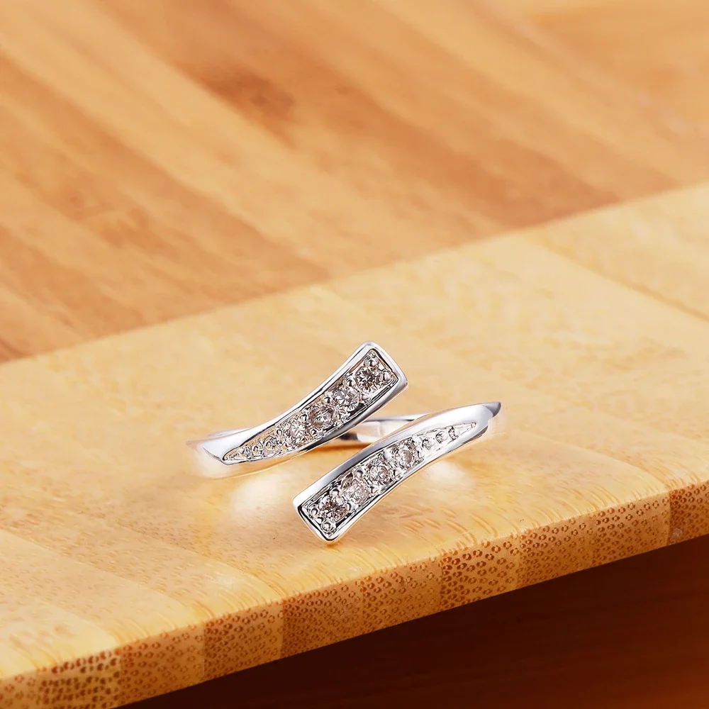 Women's 925 Sterling Silver Crystal Adjustable Ring, Luxury