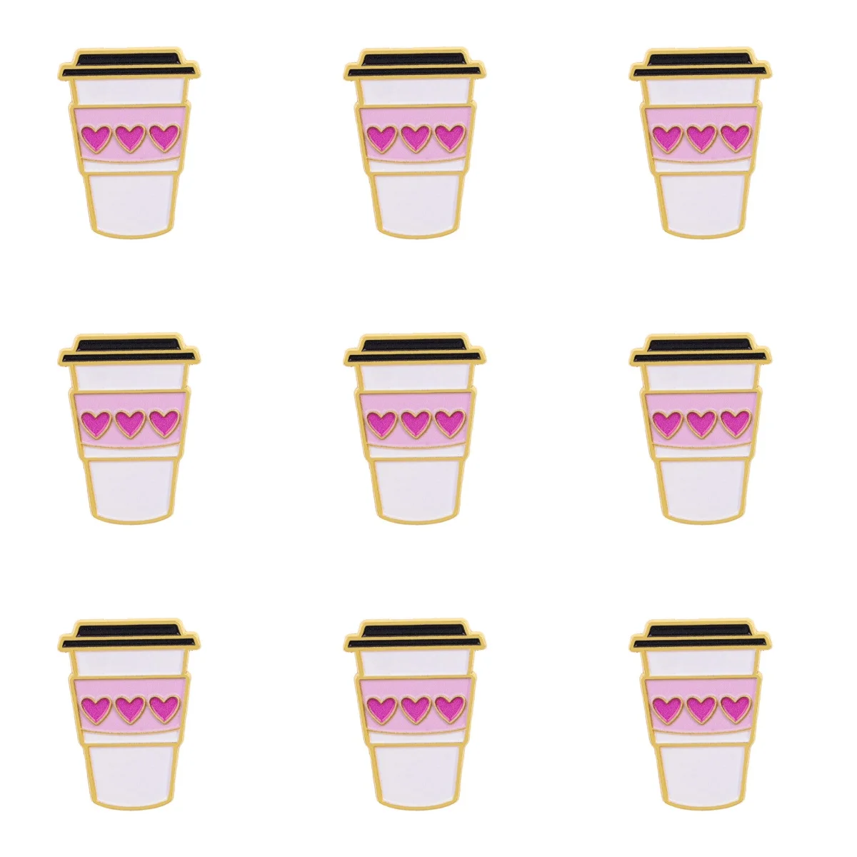 9PCS Coffee Cup Enamel Pin Set Heart Brooch For Coat Women's Brooches Collar Lapel Pins Metal Badges Jewelry Gift for Friends