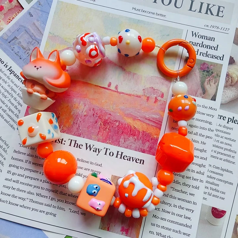 Cute hand-painted beads mobile phone chain original INS Wind Key chain bag pendant decoration super cute