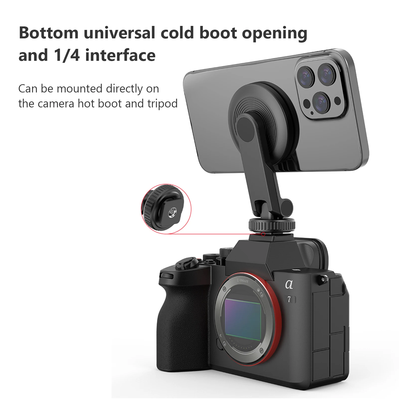 Portable Magnetic Phone Mount Phone Tripod Mount Phone Holder with Cold Shoe Adapter 1/4 Inch Thread Replacement for IPhone