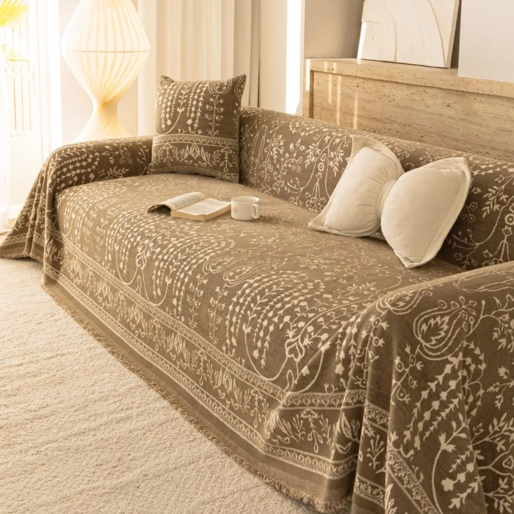 

2026, весенний универсальный чехол из синели с полным покрытием, нескользящий мягкий толстый чехол для дивана в этническом стиле, защитный коврик для подушки