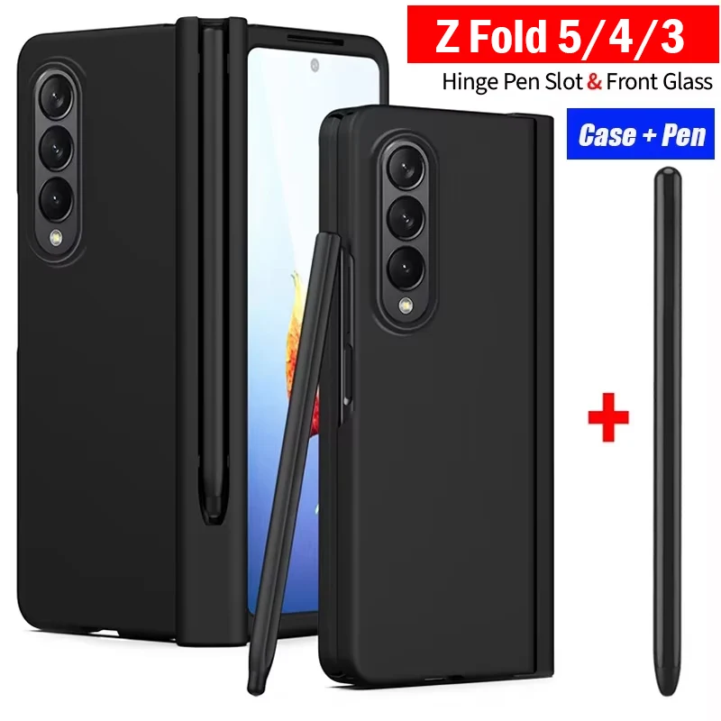 Funda con ranura para lápiz táctil y tapa de cristal para Samsung Galaxy Z Fold 5 4 3, compatible con Galaxy Z Fold 3 4 5 Fold4 5G