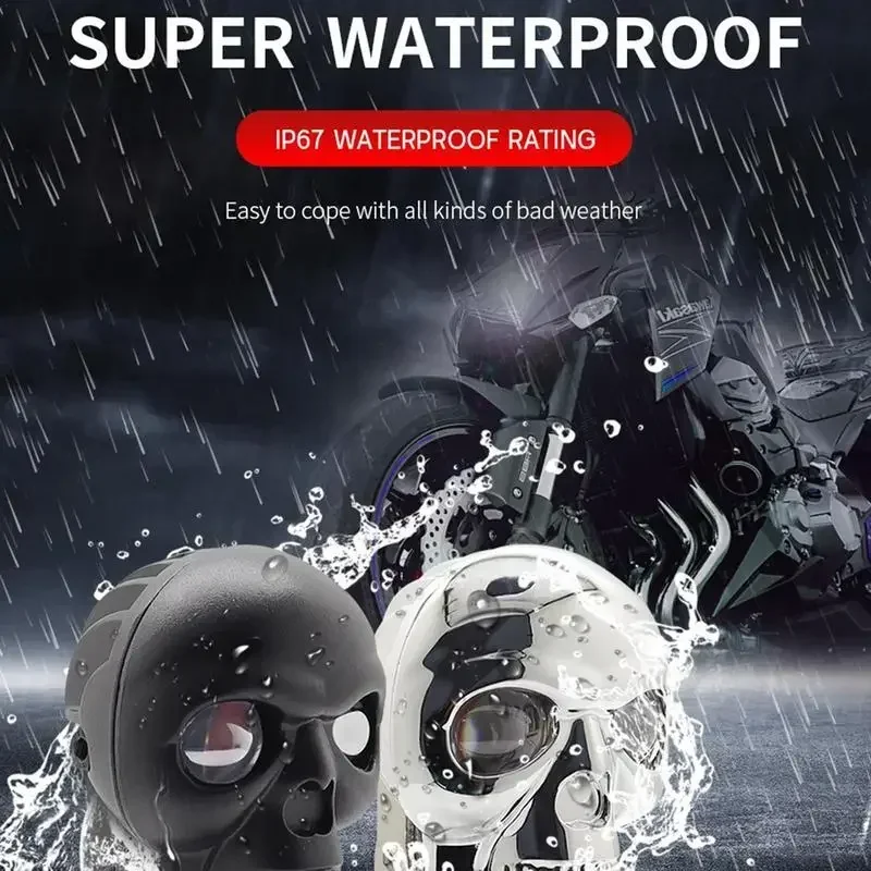 Motorcycle Aluminum Alloy Skull Headlight Skull Fog Lights Motorbike High Low Beam Lamp for Halloween Skull Decoration Headlamp - view 3
