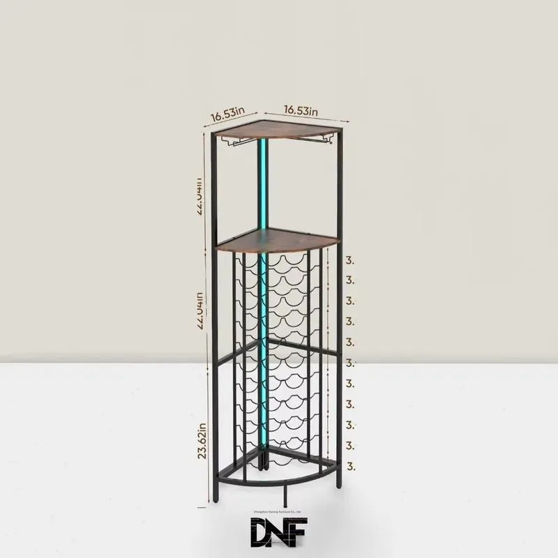 Modern Metal Corner Wine Cabinet with LED Light Household Furniture Wine Rack Storage for 20-29 Bottles
