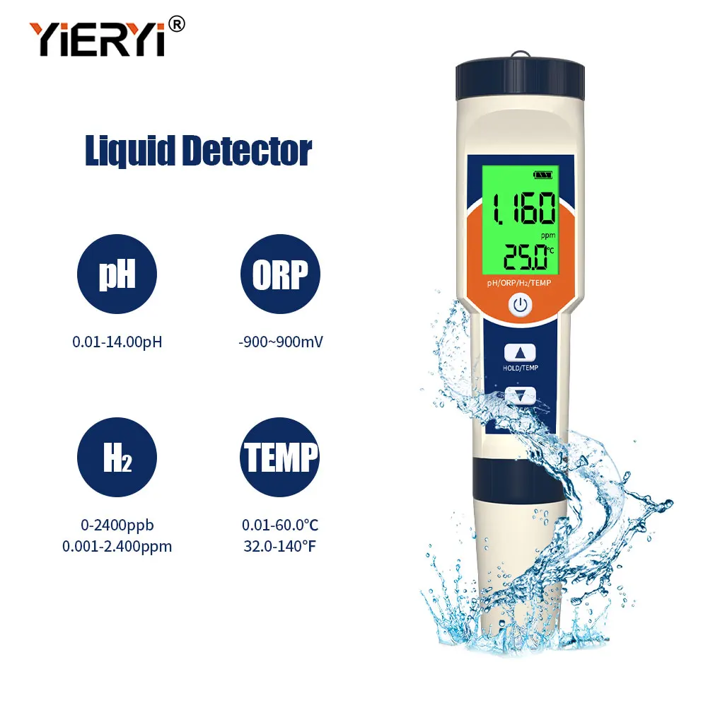 

YY-400S 4 In 1 Hydrogen Water Tester PH ORP H2 Temp Meter Backlight Digital Water Quality Analyzer With Calibration Solutions