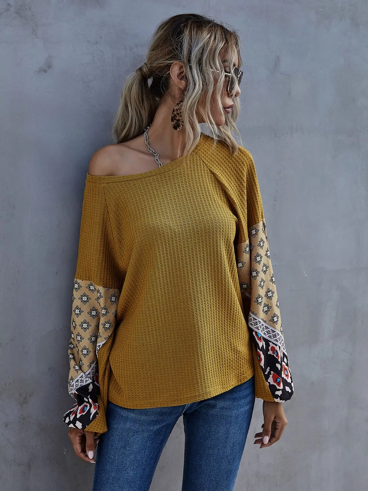 Mixed Prints Long Sleeve Sweater