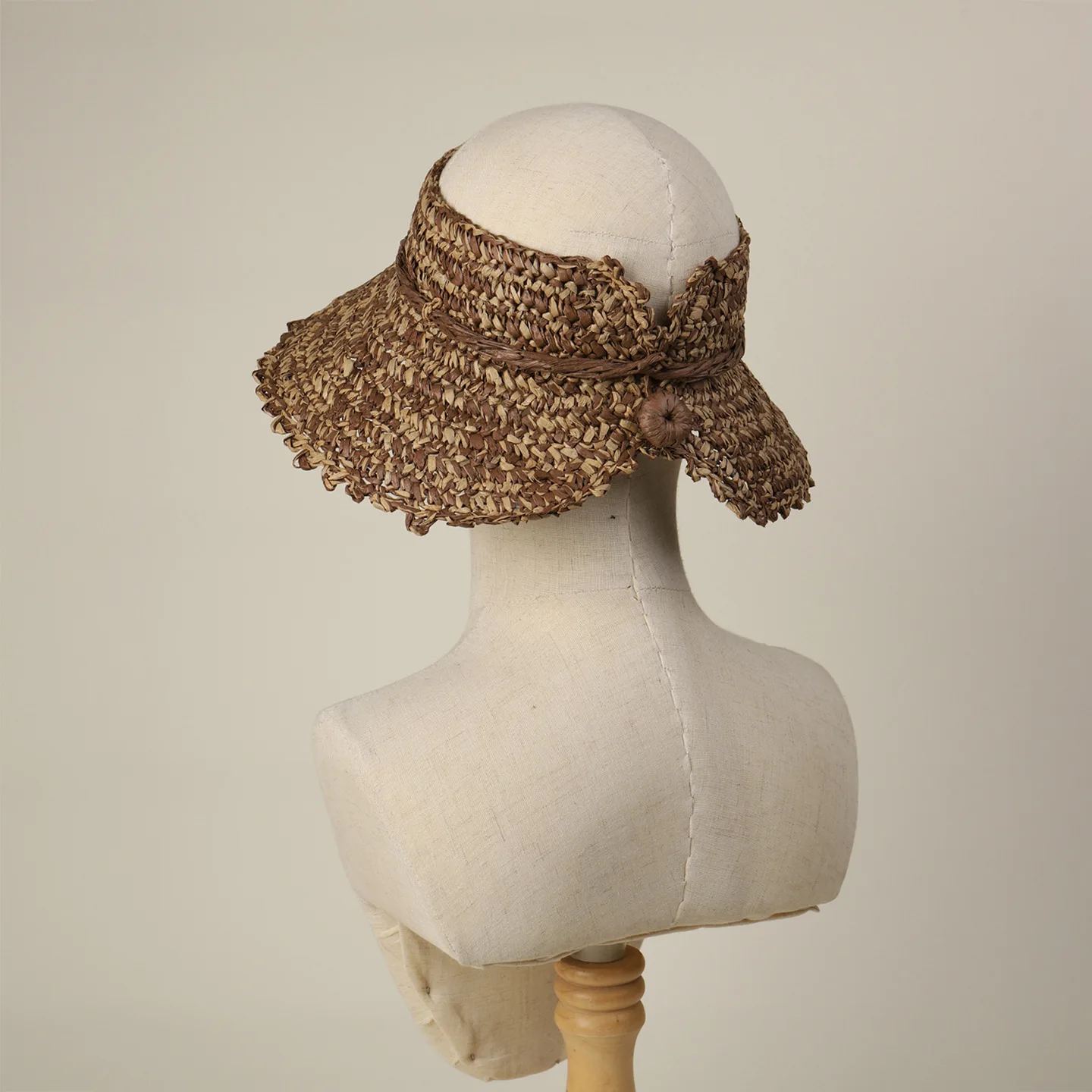 Korean Style Handmade Crochet Women Empty Top Hat Summer Large Brim Sun Hat Mixed Color Fashion Hollow Out Bucket Straw Hat