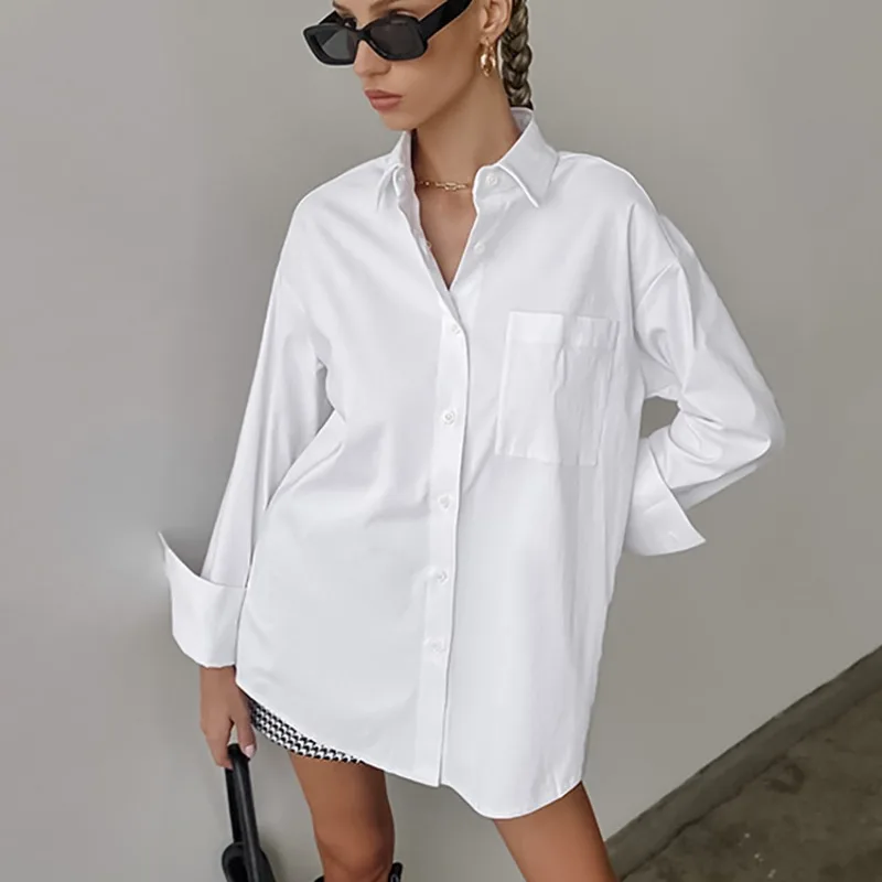 

Fashion Simple Loose White Shirt Women Casual Autumn 2023 Long Sleeve Blouse Women Elegant BF Style Button Up Ladies Tops 28625